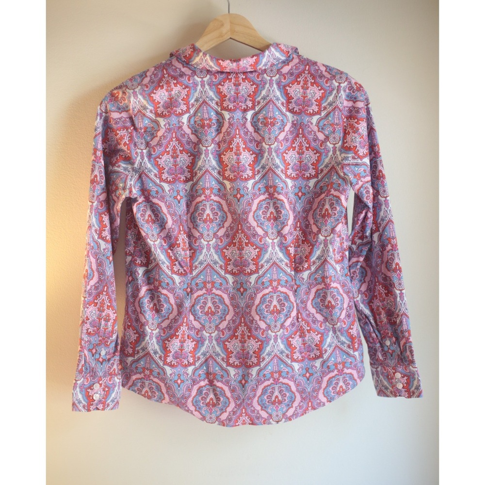 Talbots Petite 2P Paisley Button Down Shirt Pink Blue Long Sleeve Cotton - Picture 3 of 10